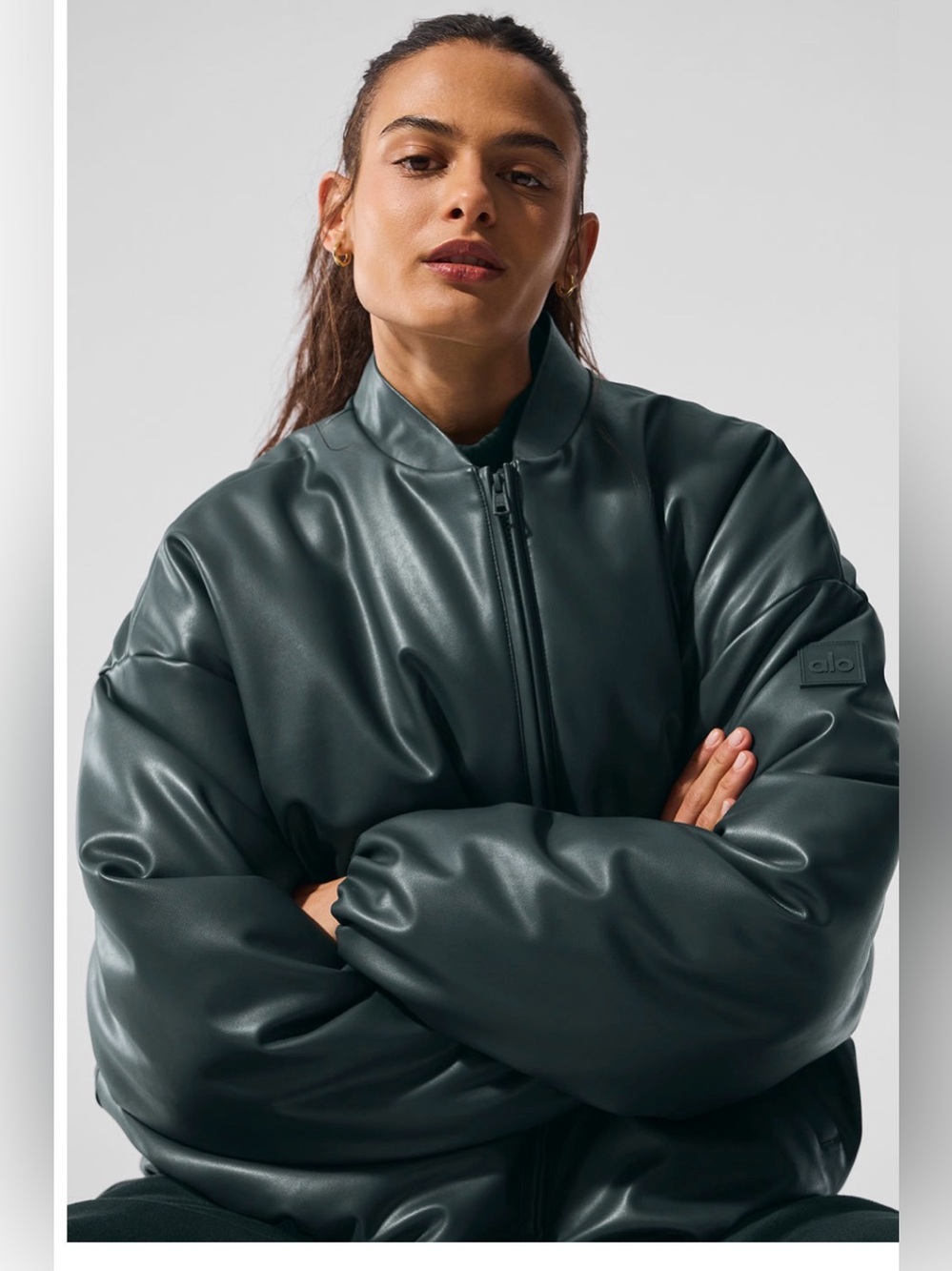 ALO Faux Leather Premier Bomber -
Charcoal Green size S
